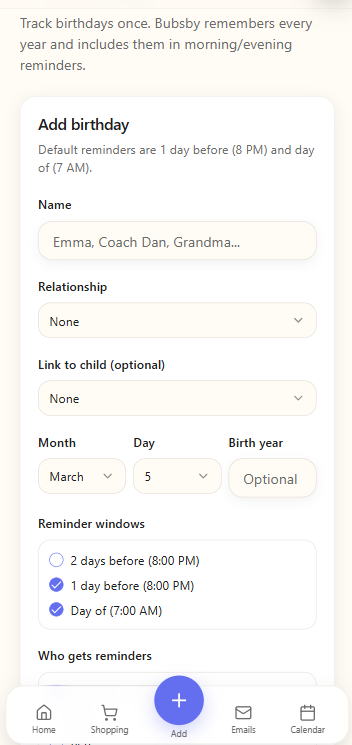 Events connect to tasks, reminders and lists.