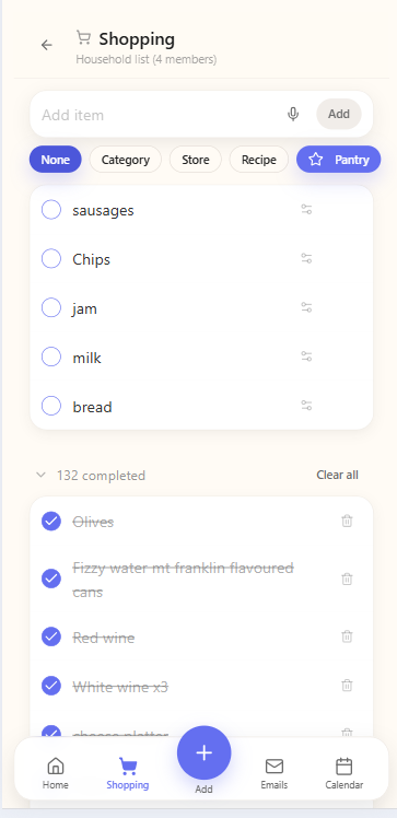 Bubsby shopping list view